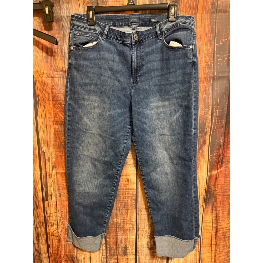 J. Jill Denim High Rise Straight Leg Cuffed Jeans Blue Size 14P RN 97641